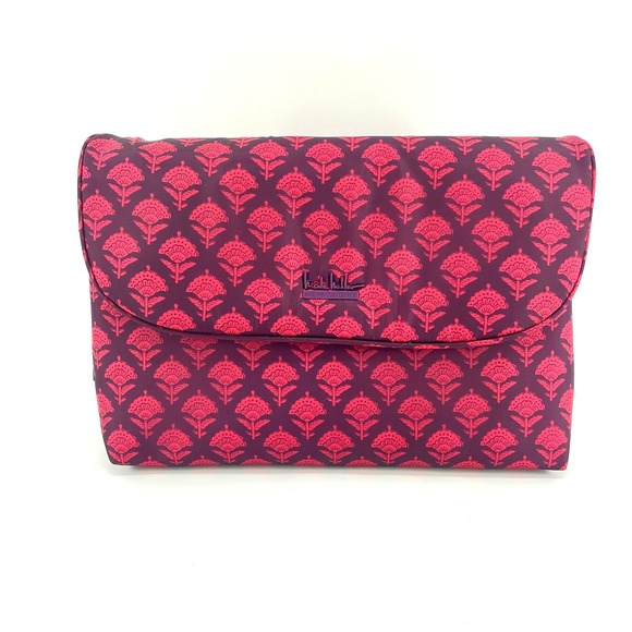 NWT Nicole Miller New York Pink &Purple Damask Floral Print Cosmetic Makeup Case - Picture 1 of 5
